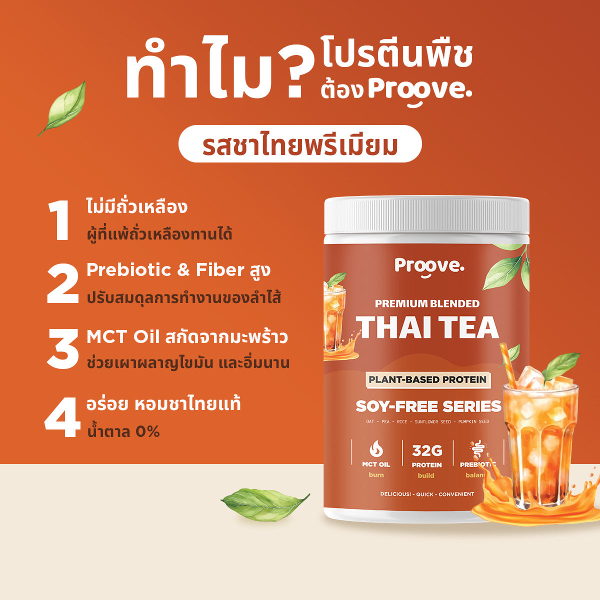 Proove โปรตีนพืช ช่วยเผาผลาญ อร่อย ดื่มง่าย รสชาไทย โปรตีนสูง ไม่มีน้ำตาล แคลต่ำ