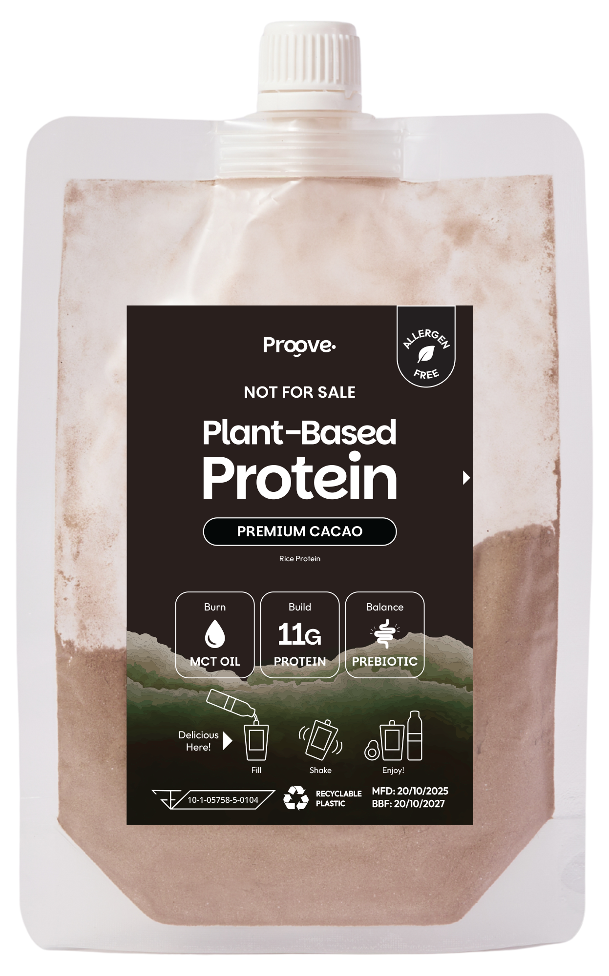 Tester Proove โปรตีนพืช แบบพกพา ช่วยเผาผลาญ อร่อย ดื่มง่าย ลื่นคอ รสพรีเมียมคาเคา Premium Cacao (สูตรไม่มีถั่ว)