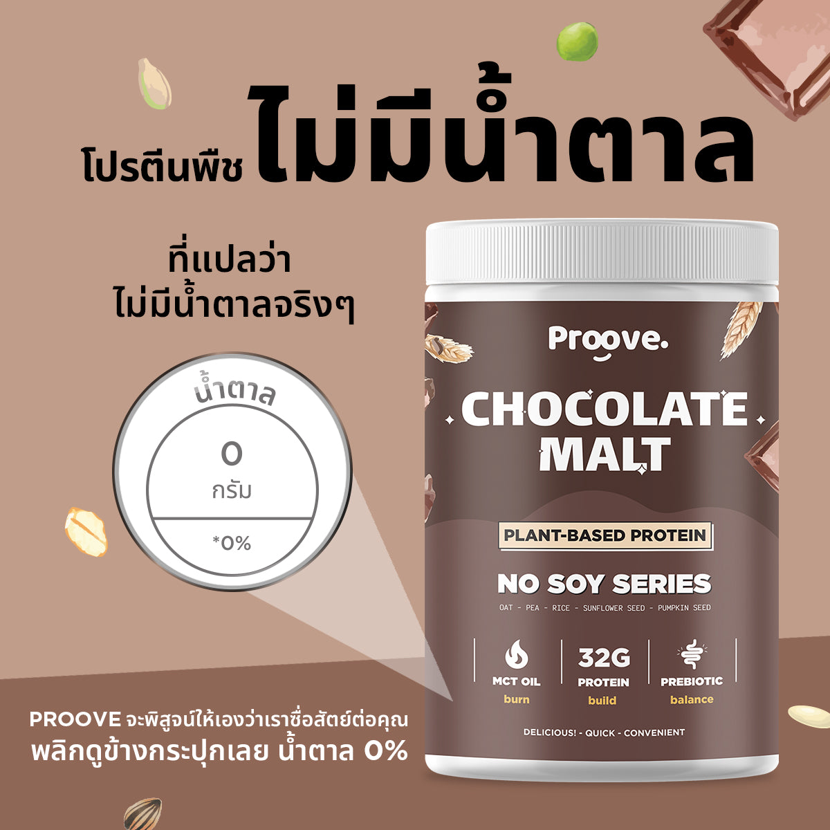 โปรตีนพืช Proove รส ช็อกโกแลตมอลต์ สูตร No Soy