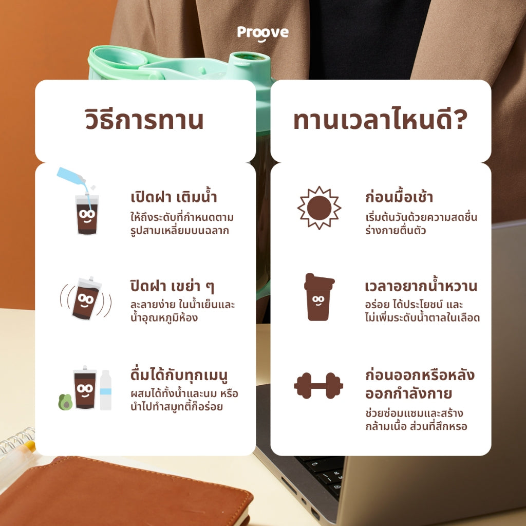 Proove โปรตีนพืช แบบพกพา ช่วยเผาผลาญ อร่อย ดื่มง่าย ลื่นคอ รสพรีเมียมคาเคา Premium Cacao (สูตรไม่มีถั่ว)