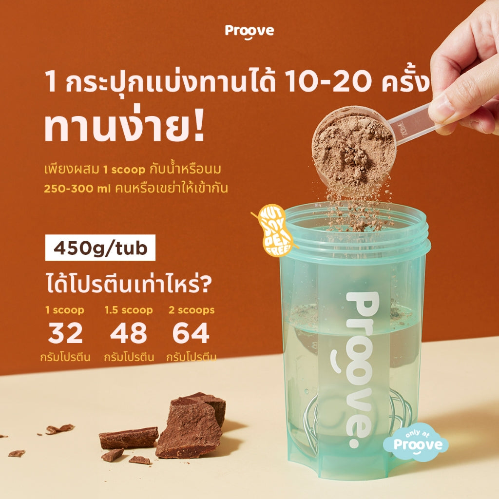 Proove โปรตีนพืช (สูตรไม่มีถั่ว) รสพรีเมียมคาเคา Premium Cacao ไม่มีน้ำตาล โซเดียมต่ำ