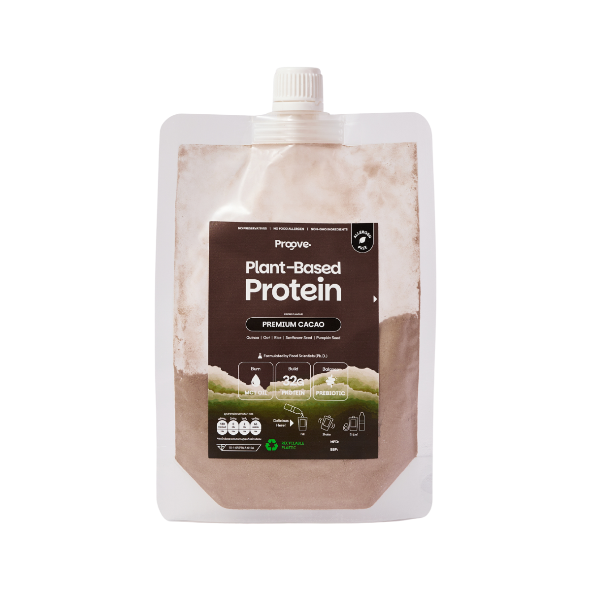 Proove โปรตีนพืช แบบพกพา ช่วยเผาผลาญ อร่อย ดื่มง่าย ลื่นคอ รสพรีเมียมคาเคา Premium Cacao (สูตรไม่มีถั่ว)