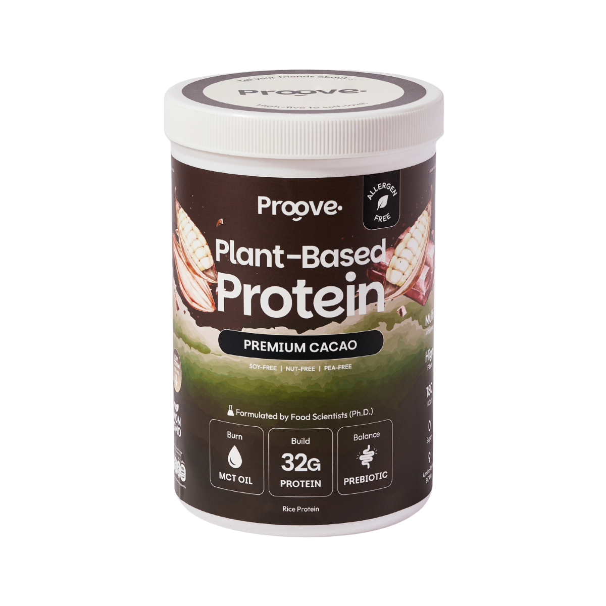 Proove โปรตีนพืช (สูตรไม่มีถั่ว) รสพรีเมียมคาเคา Premium Cacao ไม่มีน้ำตาล โซเดียมต่ำ