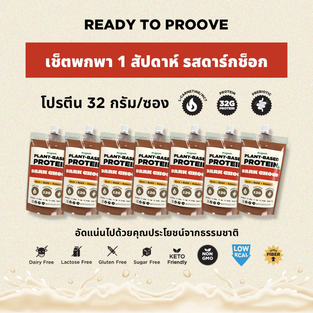 Proove โปรตีนพืช เช็ตพกพา 1 สัปดาห์ รสดาร์กช็อกโก 7 ซอง