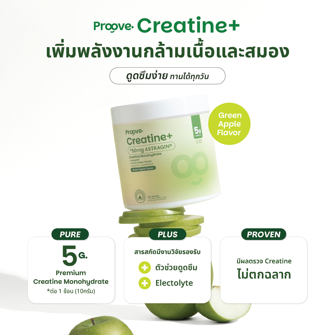 [แถมแก้ว] Proove Creatine+ รส Green Apple ดูดซึมไวด้วย Astragin - ครีเอทีนเกรดพรีเมียม