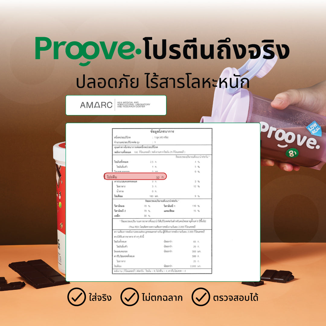 Proove โปรตีนพืช ช่วยเผาผลาญ อร่อย ดื่มง่าย รสดาร์กช็อกโก โปรตีนสูง ไม่มีน้ำตาล แคลต่ำ