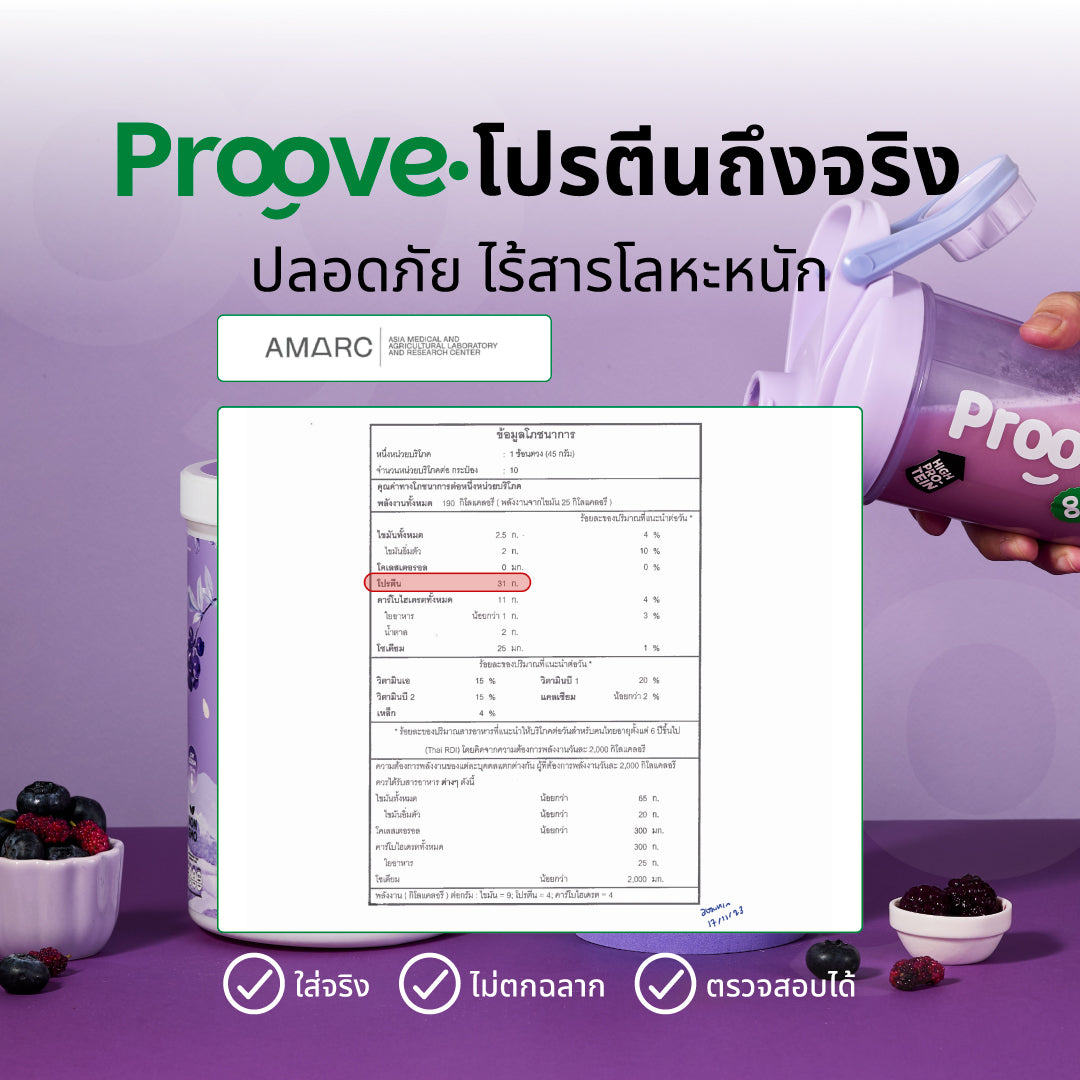 Proove โปรตีนพืช (สูตรไม่มีถั่ว) Mixed Berries  ไม่มีน้ำตาล โซเดียมต่ำ