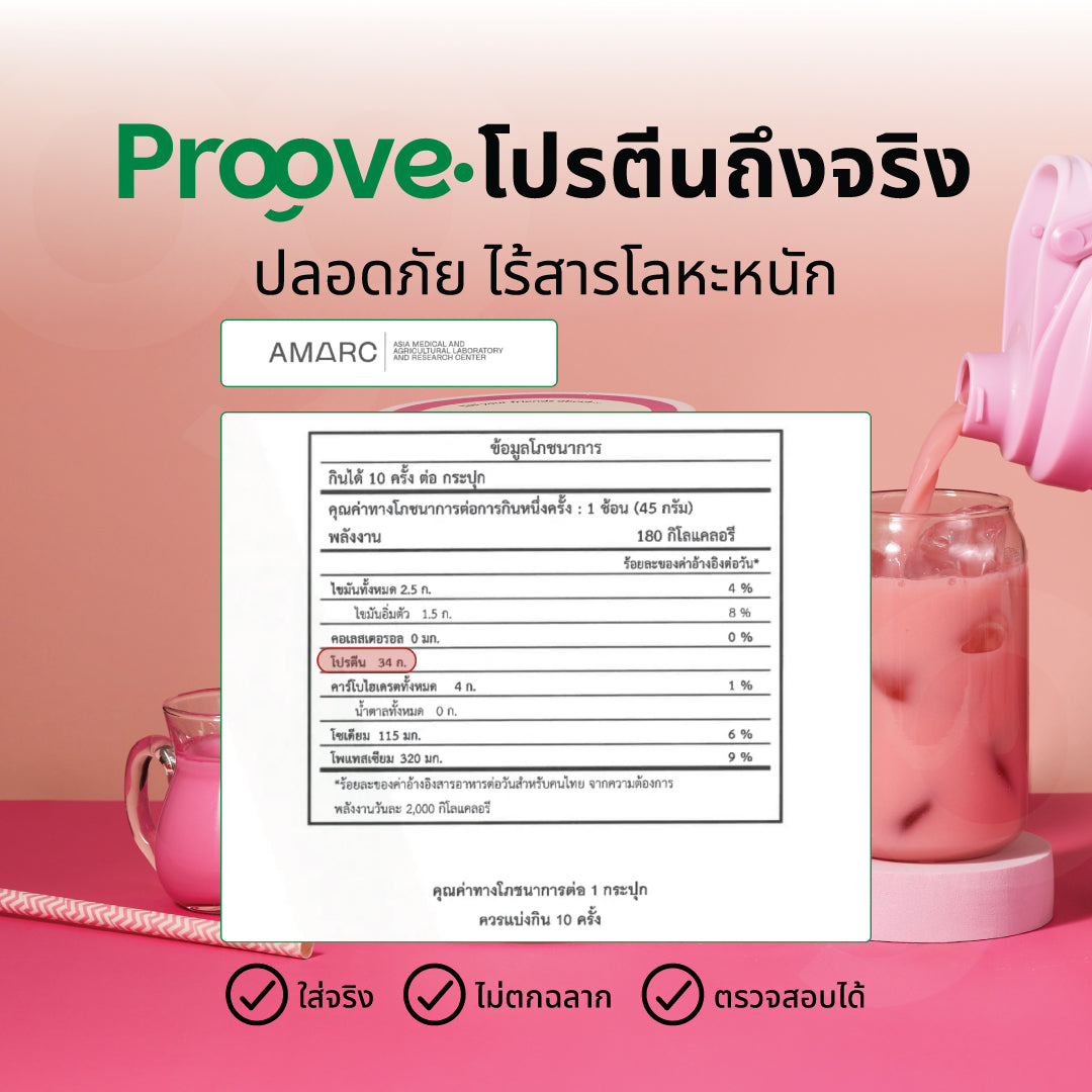 Proove โปรตีนพืช ช่วยเผาผลาญ อร่อย ดื่มง่าย รสนมชมพู โปรตีนสูง ไม่มีน้ำตาล แคลต่ำ
