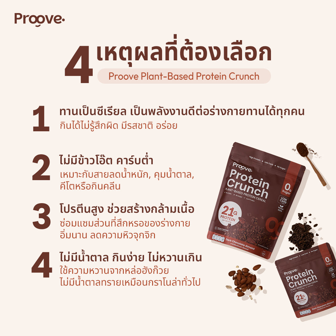 Protein Crunch Plant Based ซีเรียล รสดาร์กช็อกโกแล็ต อัลมอนด์ 210g