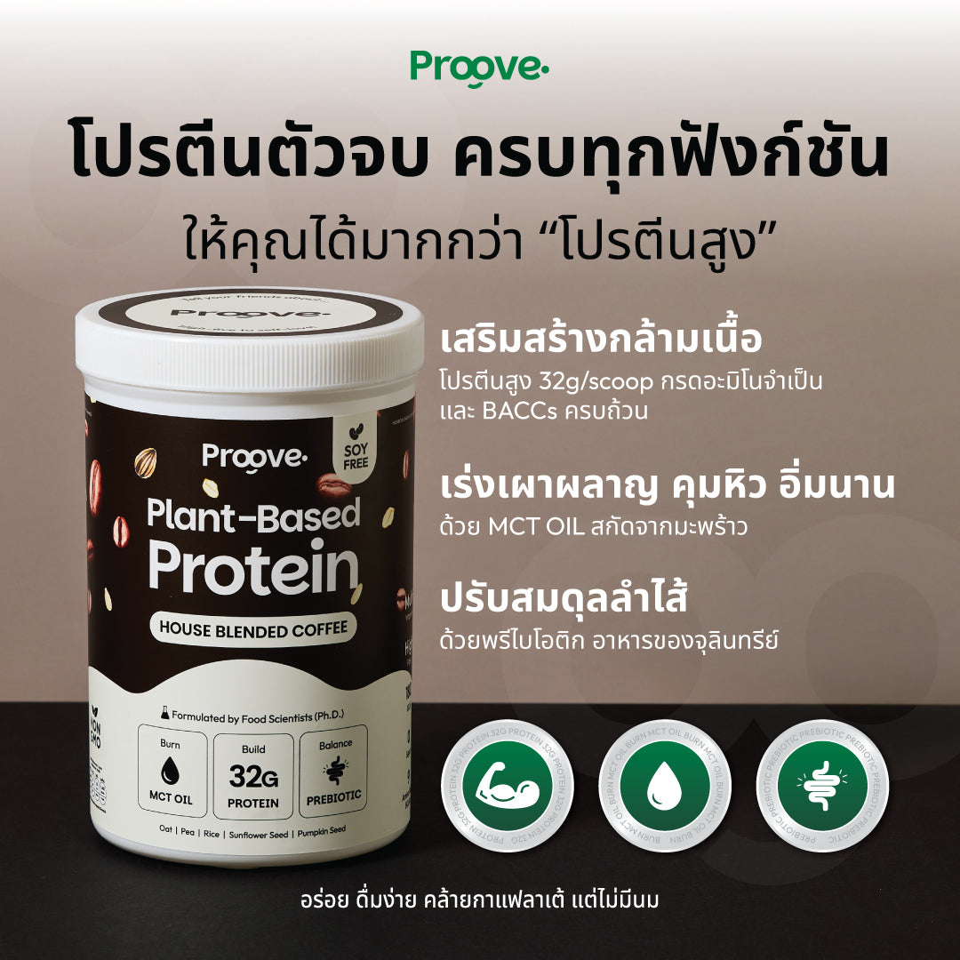 Proove โปรตีนพืช ช่วยเผาผลาญ อร่อย ดื่มง่าย รสกาแฟ โปรตีนสูง ไม่มีน้ำตาล แคลต่ำ