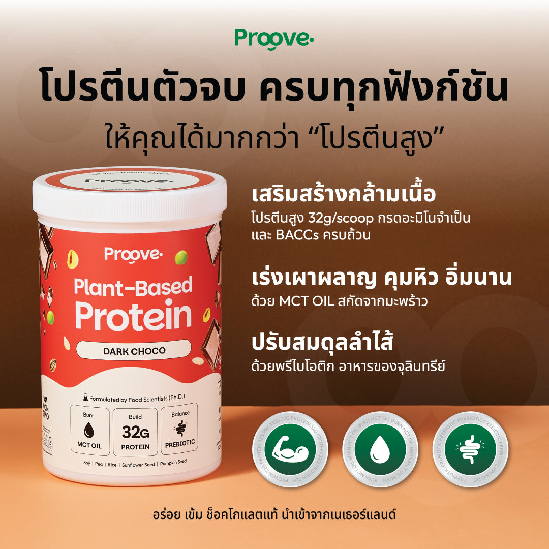 Proove โปรตีนพืช ช่วยเผาผลาญ อร่อย ดื่มง่าย รสดาร์กช็อกโก โปรตีนสูง ไม่มีน้ำตาล แคลต่ำ