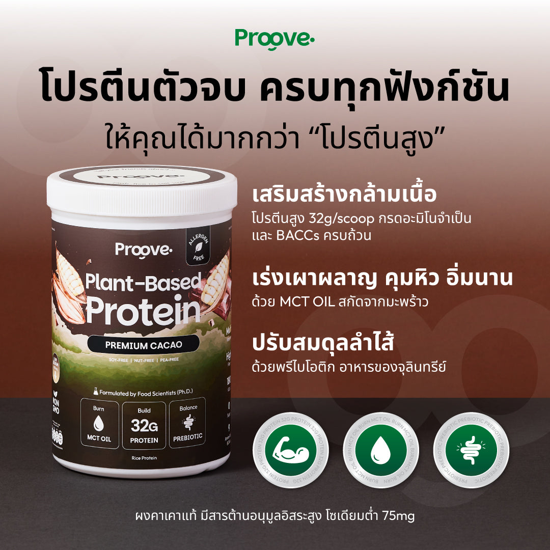Proove โปรตีนพืช (สูตรไม่มีถั่ว) รสพรีเมียมคาเคา Premium Cacao
