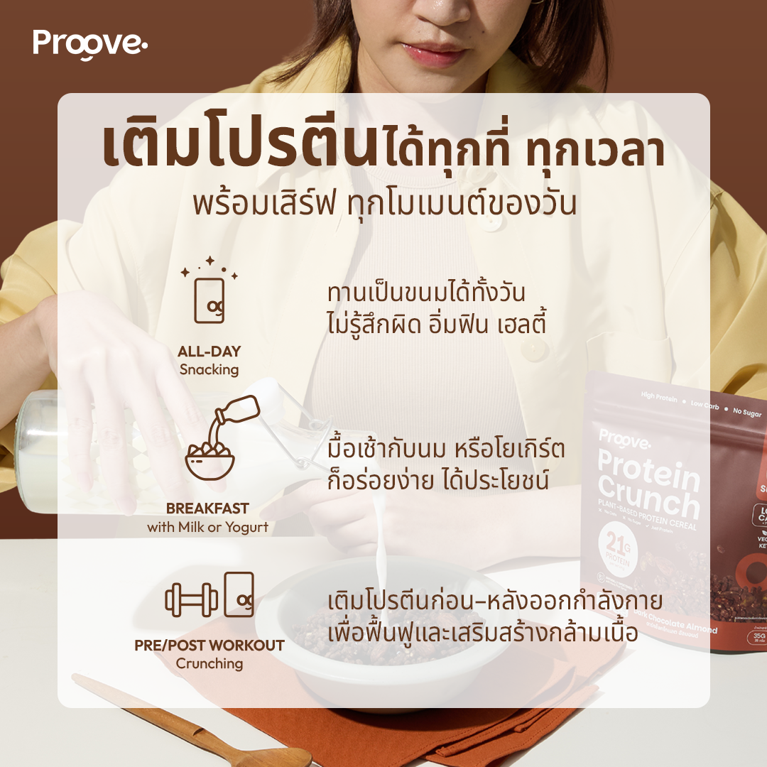 Protein Crunch Plant Based ซีเรียล รสดาร์กช็อกโกแล็ต อัลมอนด์ (Dark Chocolate Almond) โปรตีนพืชอบกรอบ โปรตีนสูง (210g)