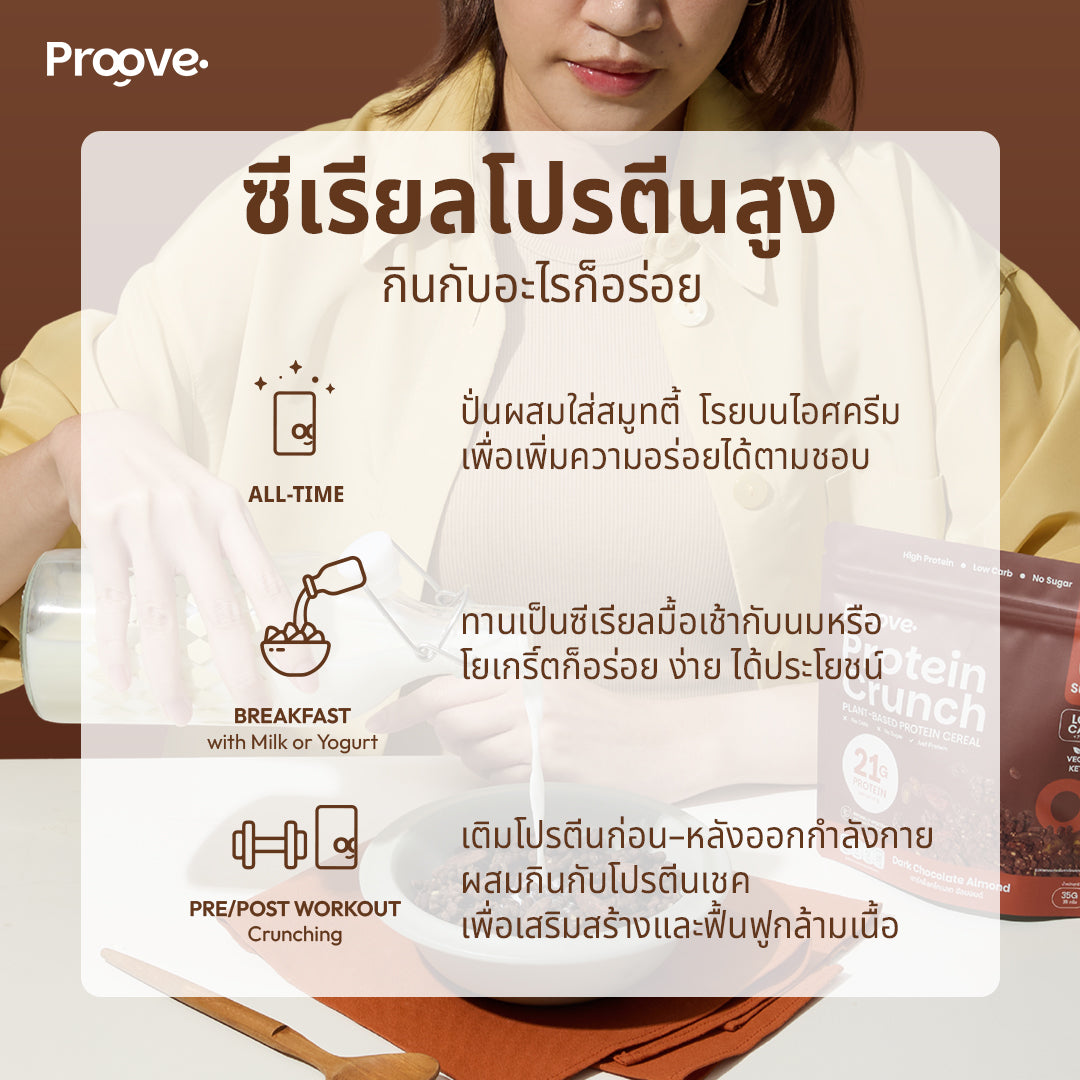 Protein Crunch Plant Based ซีเรียล รสดาร์กช็อกโกแล็ต อัลมอนด์ 210g