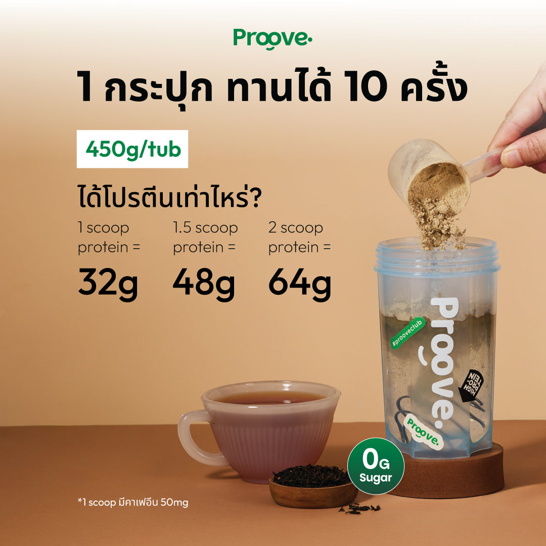 Proove โปรตีนพืช ช่วยเผาผลาญ อร่อย ดื่มง่าย รสชาเอิร์ลเกรย์ โปรตีนสูง ไม่มีน้ำตาล แคลต่ำ