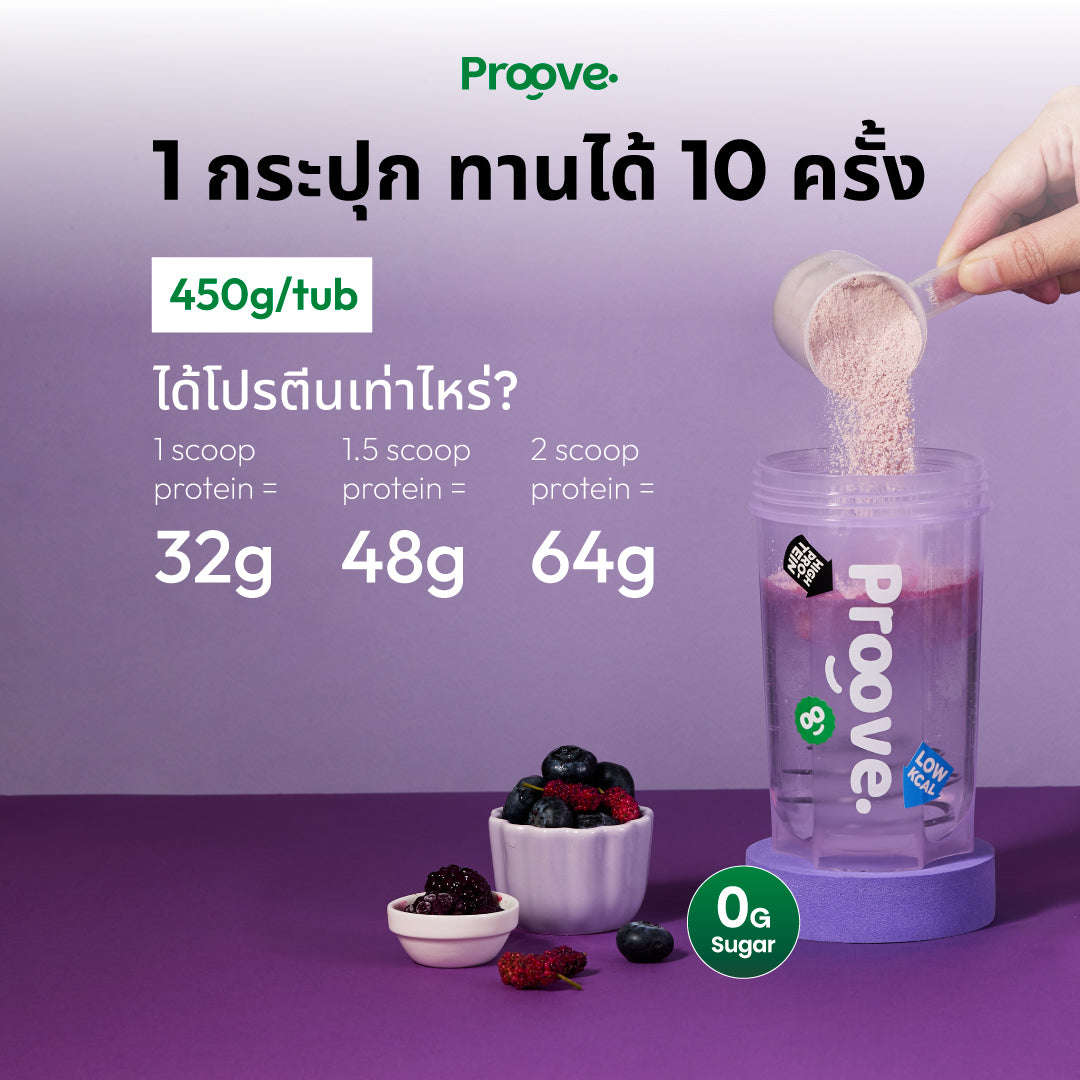 Proove โปรตีนพืช (สูตรไม่มีถั่ว) Mixed Berries  ไม่มีน้ำตาล โซเดียมต่ำ