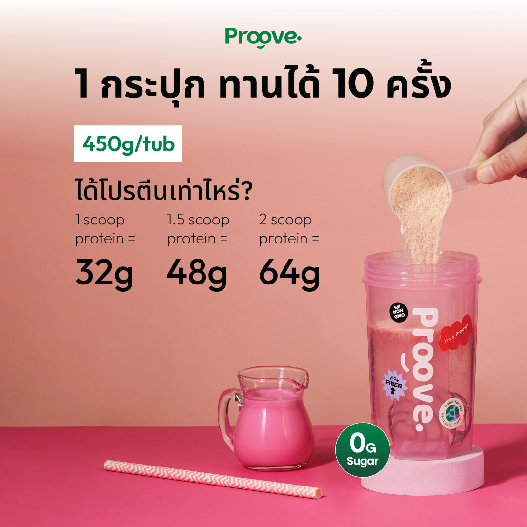 Proove โปรตีนพืช ช่วยเผาผลาญ อร่อย ดื่มง่าย รสนมชมพู โปรตีนสูง ไม่มีน้ำตาล แคลต่ำ