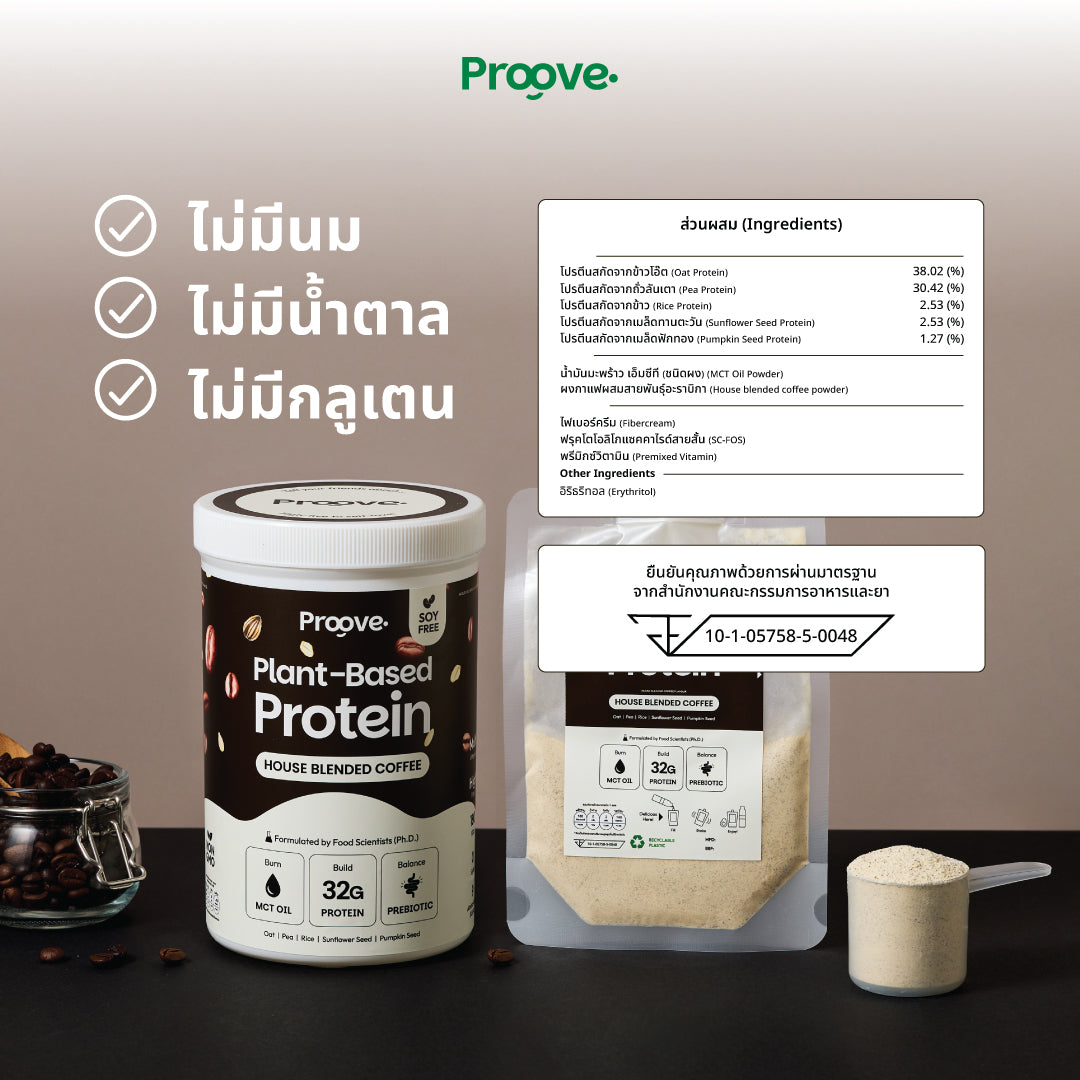 Proove โปรตีนพืช ช่วยเผาผลาญ อร่อย ดื่มง่าย รสกาแฟ โปรตีนสูง ไม่มีน้ำตาล แคลต่ำ