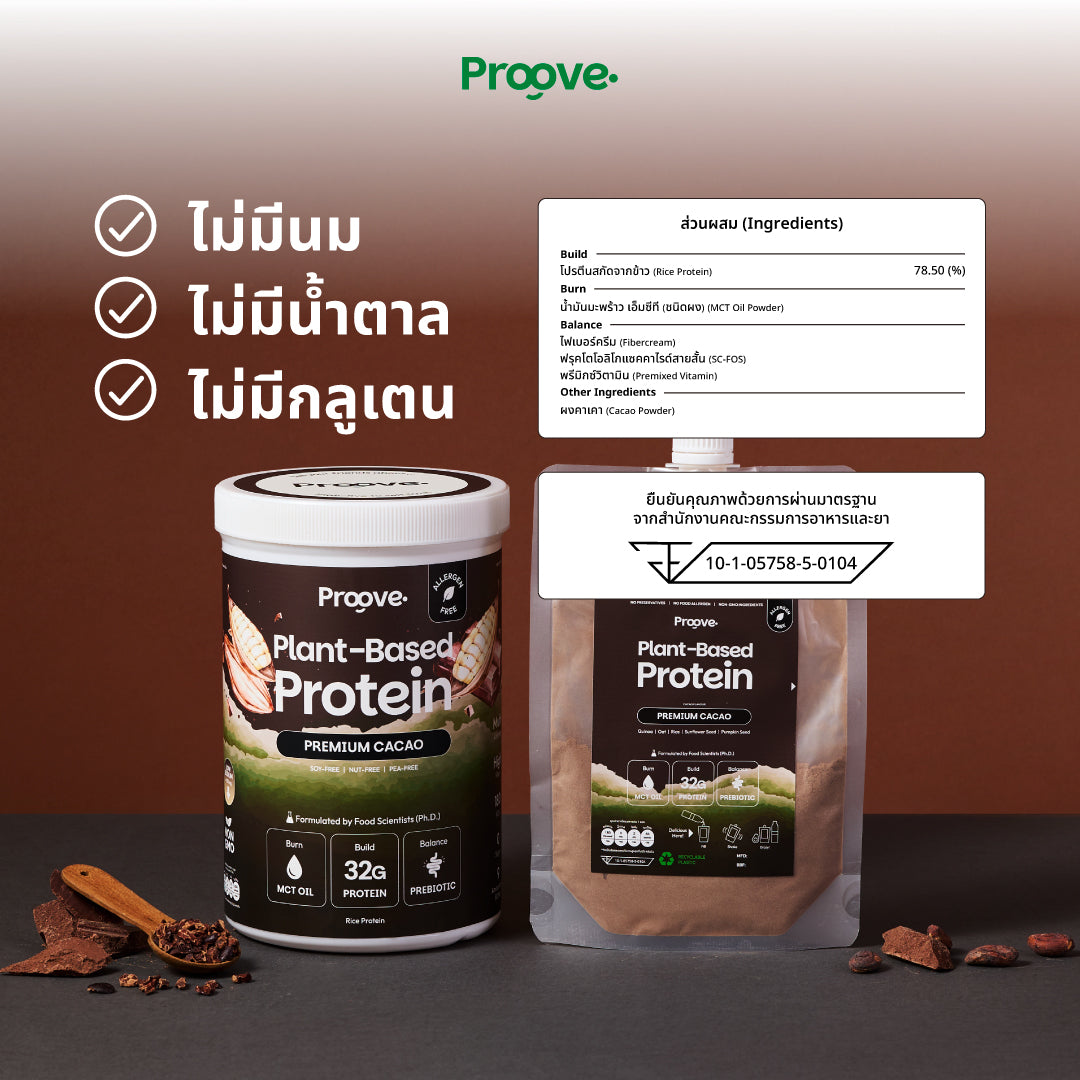 Proove โปรตีนพืช (สูตรไม่มีถั่ว) รสพรีเมียมคาเคา Premium Cacao