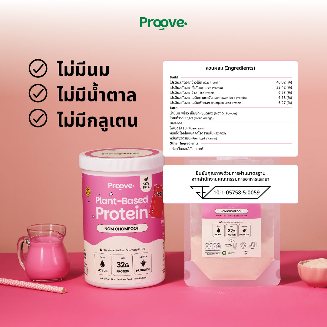 Proove โปรตีนพืช ช่วยเผาผลาญ อร่อย ดื่มง่าย รสนมชมพู โปรตีนสูง ไม่มีน้ำตาล แคลต่ำ