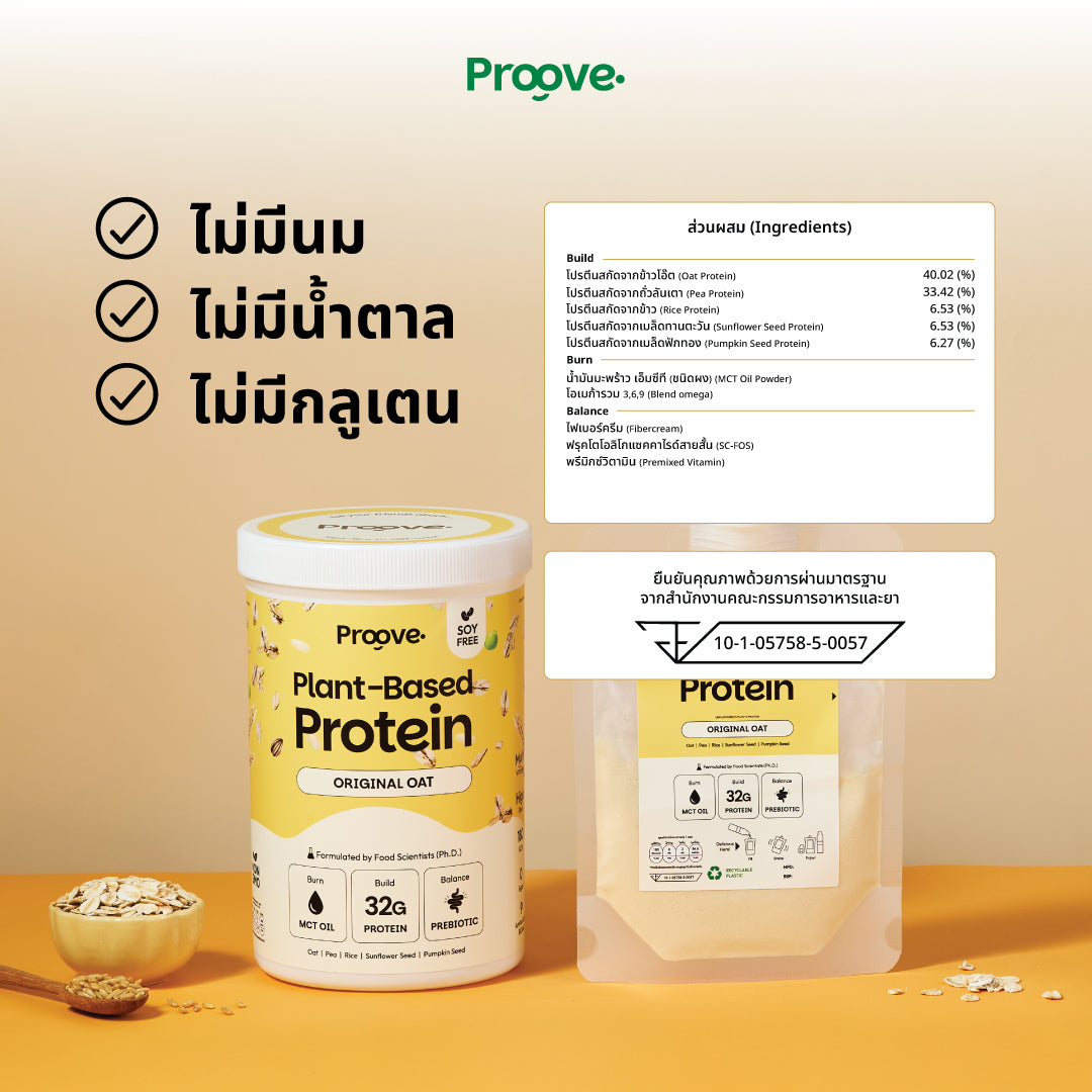 Proove โปรตีนพืช ช่วยเผาผลาญ อร่อย ดื่มง่าย รส ออริจินอล โอ๊ต โปรตีนสูง ไม่มีน้ำตาล แคลต่ำ