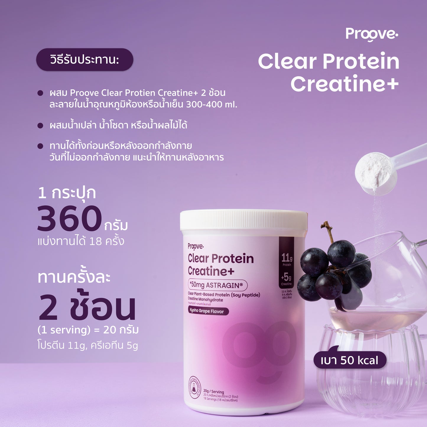 Proove Clear Protein Creatine+ รสทรอปิคอล ยูซุ โปรตีนใส 3 in 1 สร้างกล้าม เพิ่มแรง ดูดซึมไว