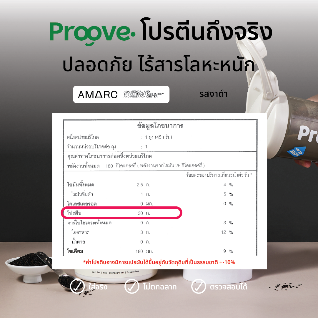Proove โปรตีนพืช ช่วยเผาผลาญ อร่อย ดื่มง่าย รสงาดำ โปรตีนสูง ไม่มีน้ำตาล แคลต่ำ