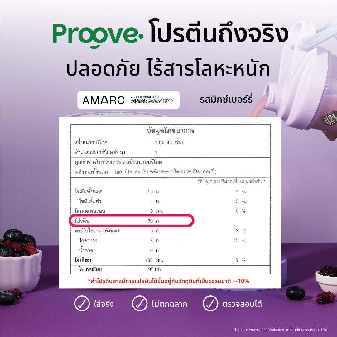 Proove โปรตีนพืช (สูตรไม่มีถั่ว) Mixed Berries  ไม่มีน้ำตาล โซเดียมต่ำ