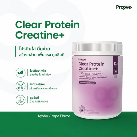 Proove Clear Protein Creatine+ รสองุ่นเคียวโฮ โปรตีนใส 3 in 1 สร้างกล้าม เพิ่มแรง ดูดซึมไว