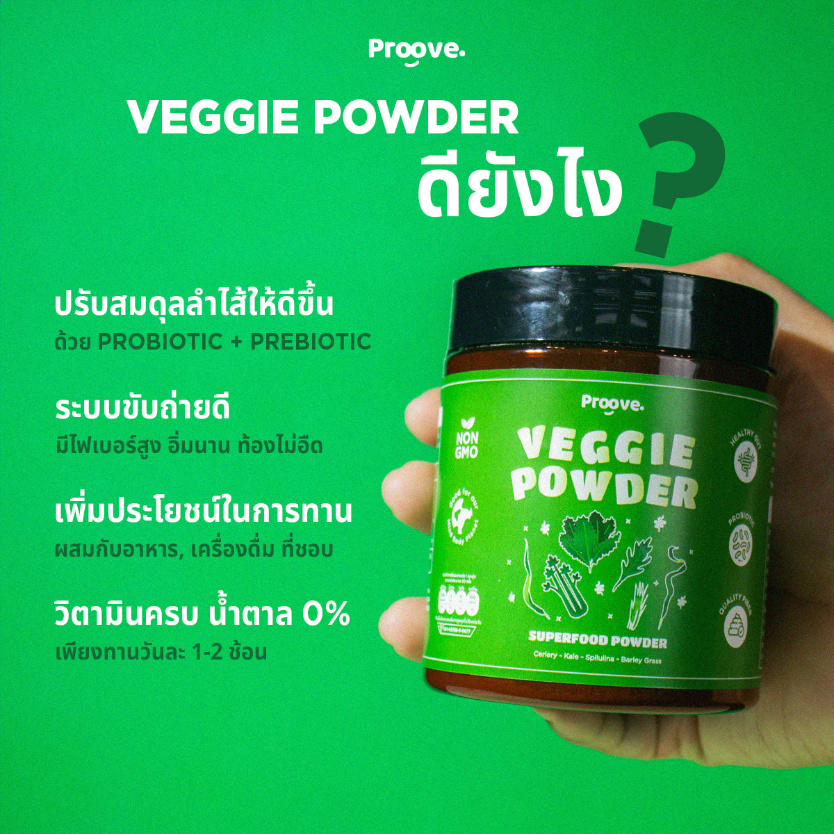 Veggie powder (ผงซุปเปอร์ฟู้ด) ช่วยการขับถ่าย ลดปัญหาสิว ไฟเบอร์สูง มี Probiotics Prebiotics